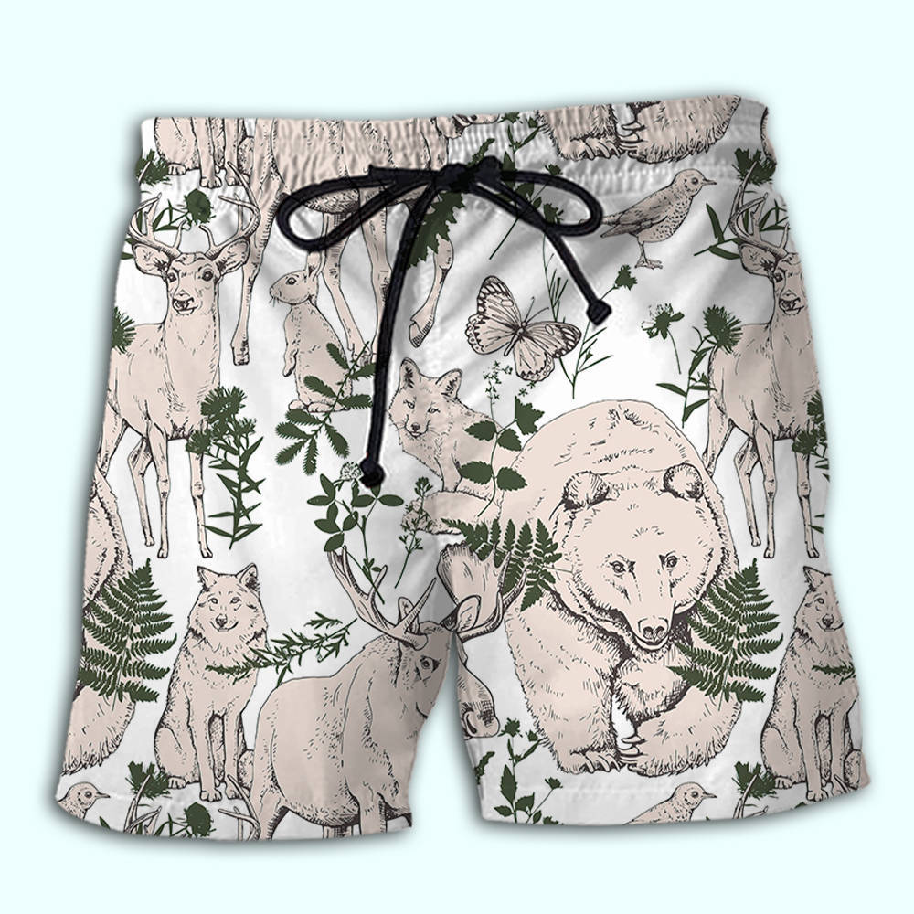 Wild Forest Animal Minimal Beach Shorts Print Detail For Beach Activities And Vacation Wear