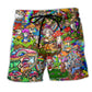 Hippie Mushroom Music Life Beach Shorts Pattern Detail For Sunny Outdoor Activities
