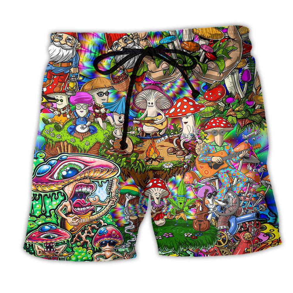 Hippie Mushroom Music Life Beach Shorts Pattern Detail For Sunny Outdoor Activities
