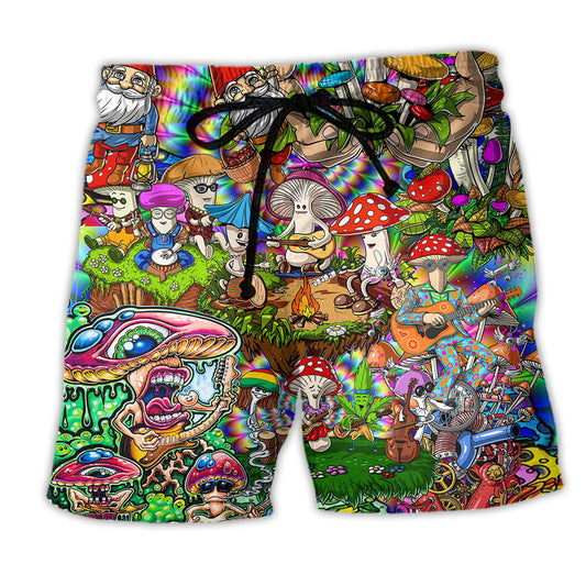 Hippie Mushroom Music Life Beach Shorts Pattern Detail For Sunny Outdoor Activities
