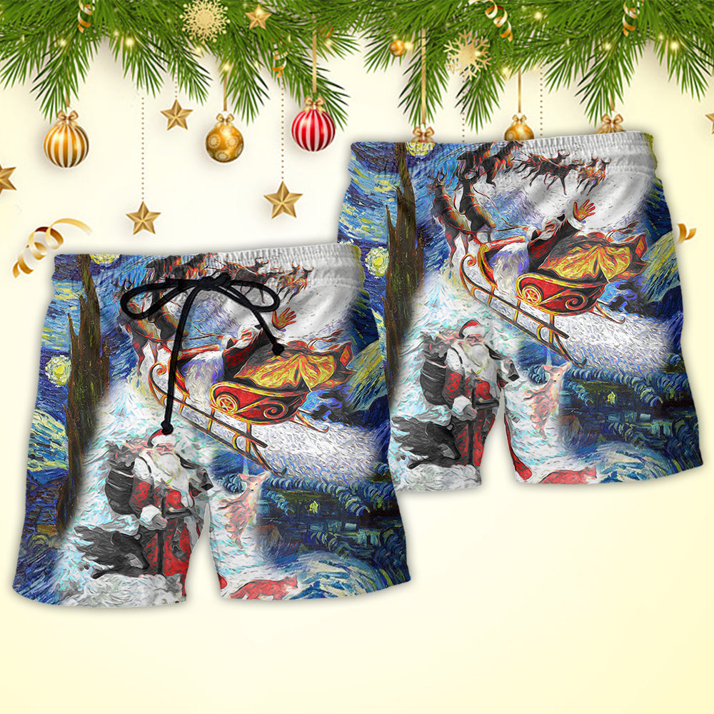 Friendly Santa With Animals Christmas Beach Shorts Pattern View For Coastal Holidays And Casual Activities