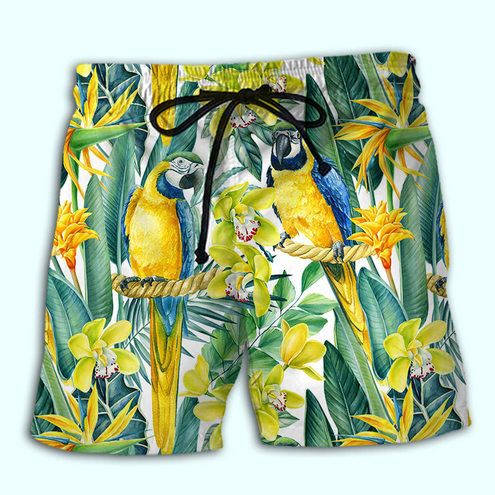 Parrot Tropical Floral Beach Shorts For Poolside Relaxation And Summer Adventures