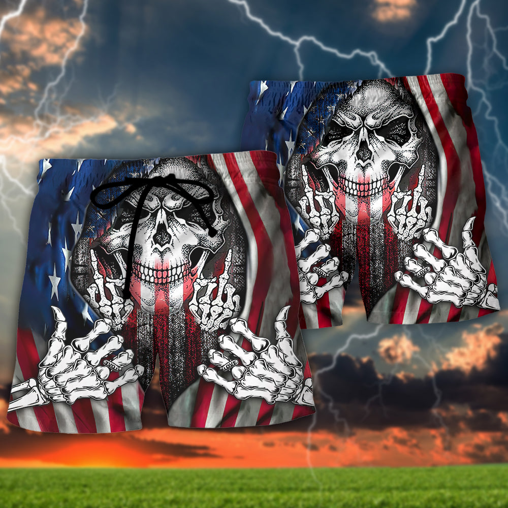 Skull Americana Flag Beach Shorts Pattern Detail For Poolside Fun And Lightweight Summer Style