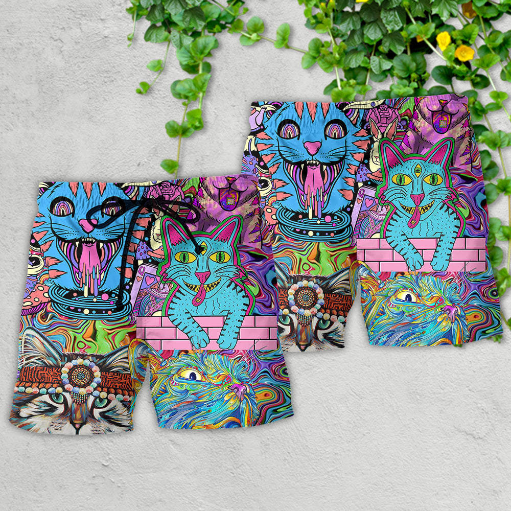 Hippie Cat Wonderful World Beach Shorts Design Detail For Casual Warm Weather Outfits