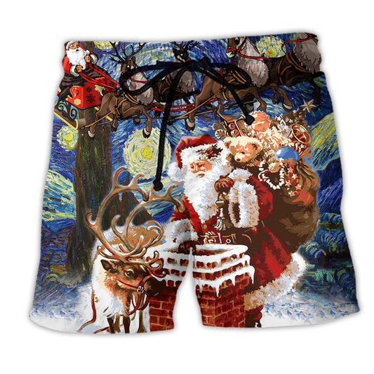 Santa Is Coming Christmas Fun Beach Shorts Pattern Detail For Sunny Outdoor Activities