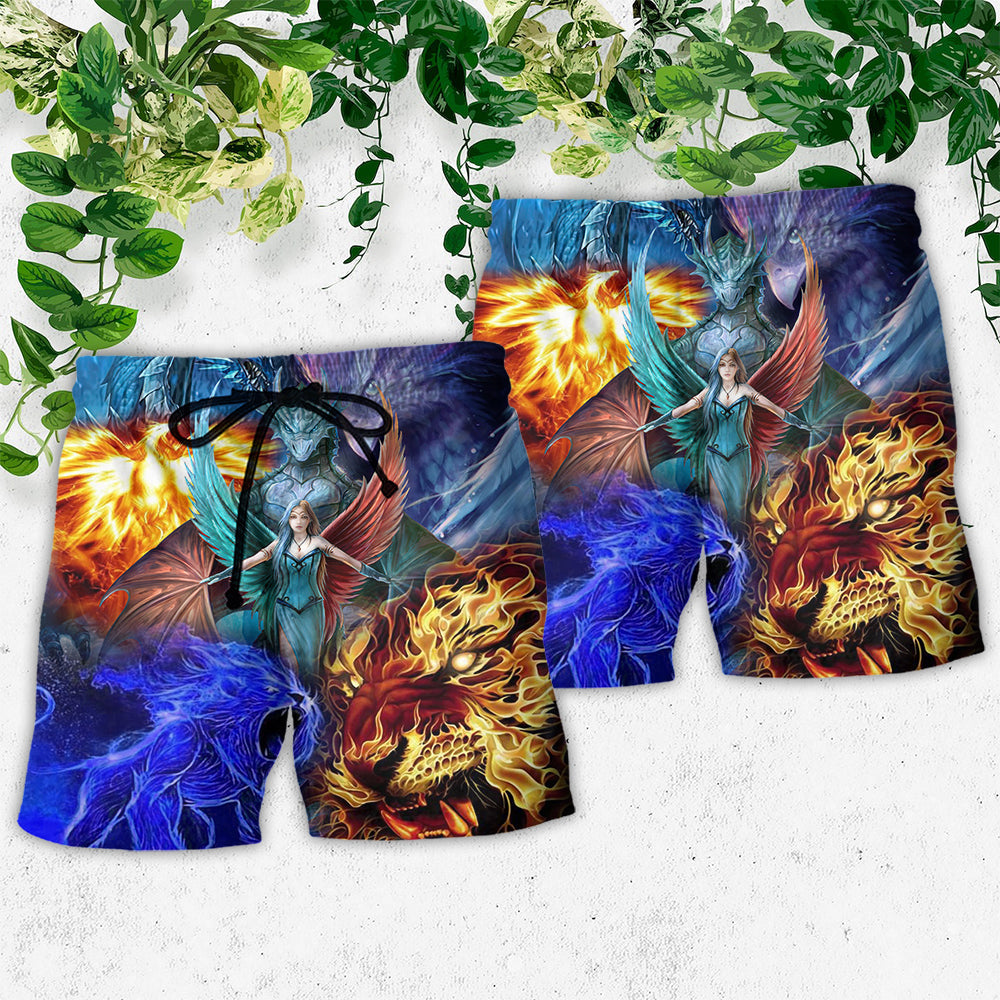 Abstract Dragon Fantasy Question Beach Shorts Design View For Poolside Relaxation And Holiday Trips
