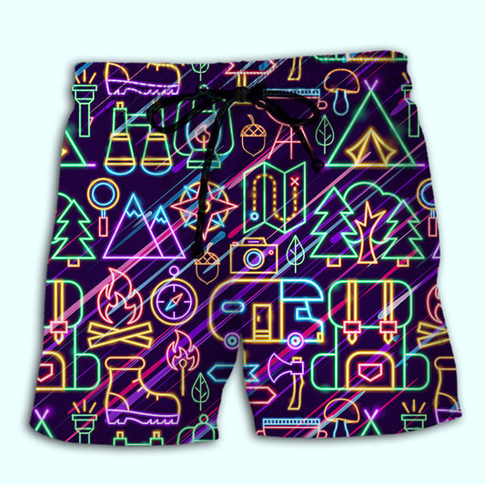 Camping Symbol Beach Shorts Pattern View For Weekend Trips And Outdoor Activities