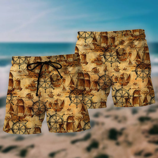 Vintage Ship Wheel Nautical Beach Shorts For Coastal Adventures And Relaxed Summer Wear