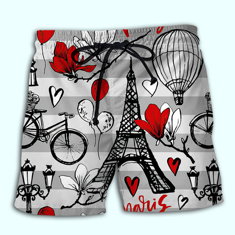 Paris Romantic City Love Beach Shorts For Beach Trips And Relaxed Vacation Styling