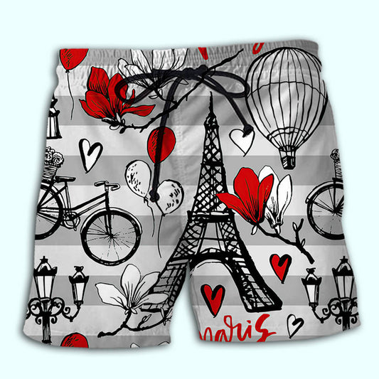 Paris Romantic City Love Beach Shorts For Beach Trips And Relaxed Vacation Styling