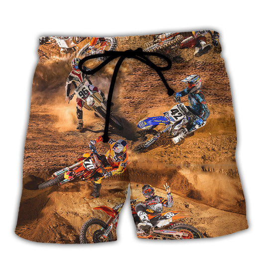 Motocross Mixed Style Action Beach Shorts Artwork Detail For Tropical Travel And Everyday Wear