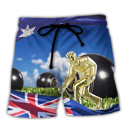 Lawn Bowling Australia Flag Wind Style Beach Shorts For Sports Fan Vacation Wear