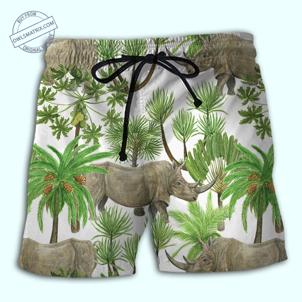 Tropical Leaf Summer Rhino Beach Shorts For Coastal Adventures And Laid Back Styling