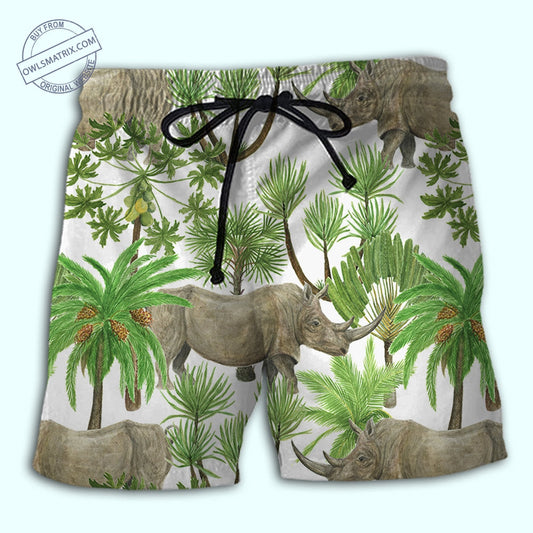 Tropical Leaf Summer Rhino Beach Shorts For Coastal Adventures And Laid Back Styling