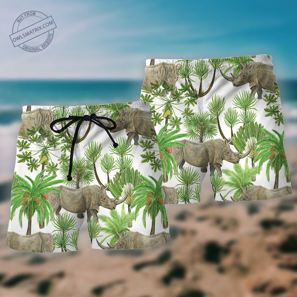 Tropical Leaf Summer Rhino Beach Shorts Pattern Detail For Seaside Leisure And Laid Back Styling