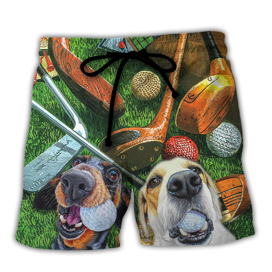 Golf Vintage Style With Funny Dog Beach Shorts For Beach Days And Outdoor Activities
