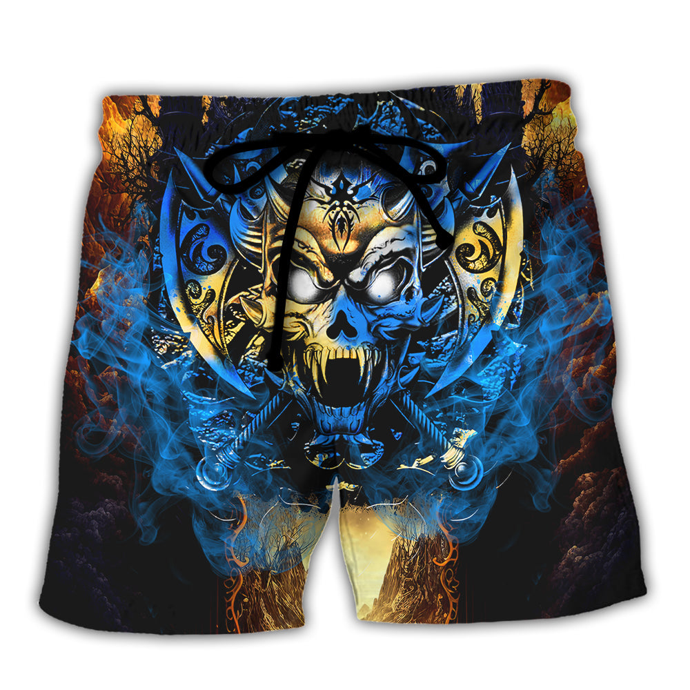 Blue Fire Skull Beach Shorts For Island Getaways And Lightweight Summer Style