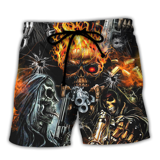 Flame Skull Beach Shorts For Oceanfront Escapes And Travel Ready Comfort
