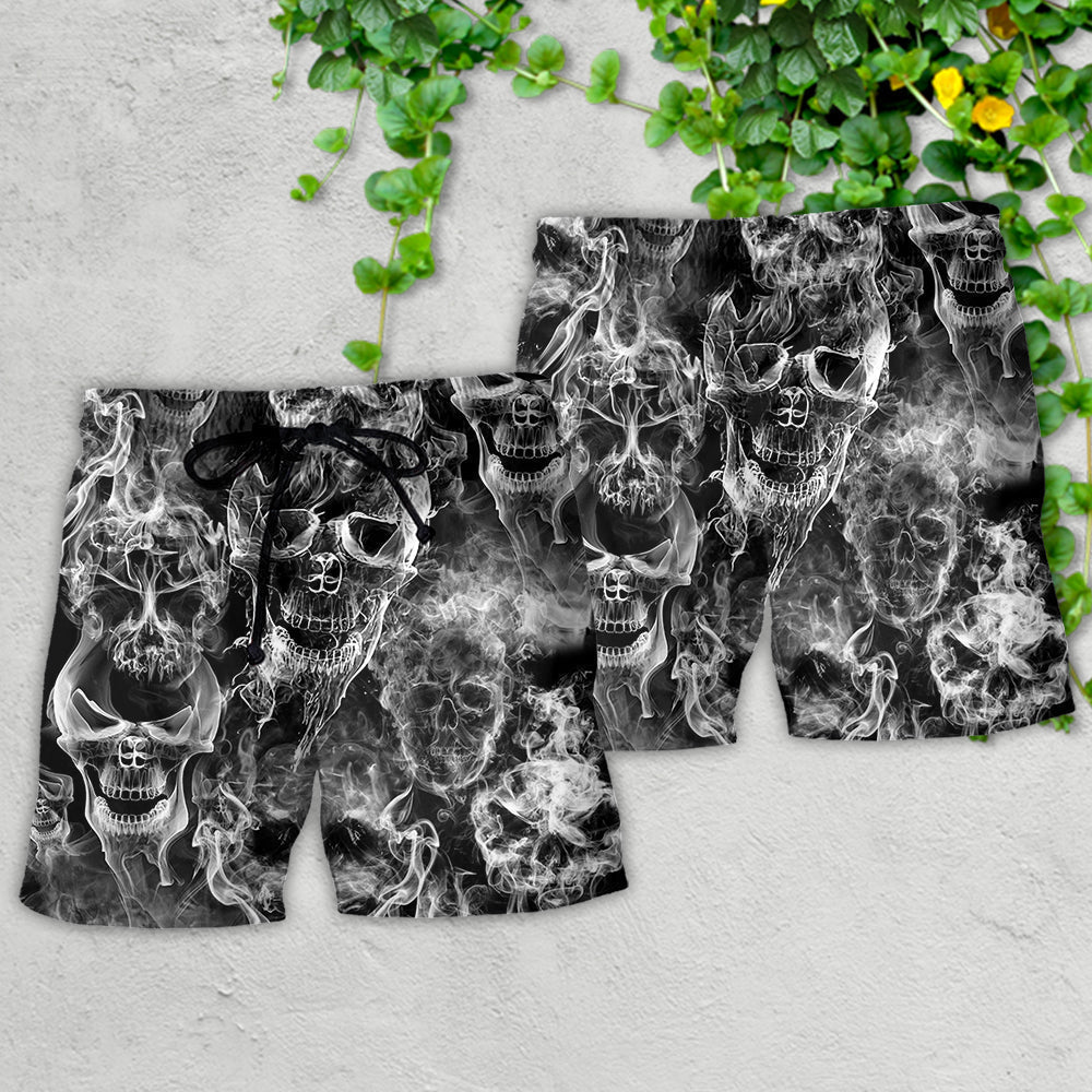 Skull Smoke Dark Life Expression Beach Shorts Artwork View For Seaside Trips And Casual Style