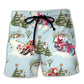 Santa Driving In Snow Forest Beach Shorts Design Detail For Casual Warm Weather Outfits