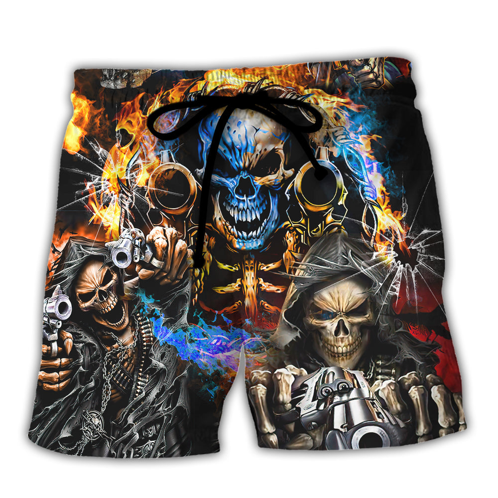 Skull Van Beach Shorts Pattern Detail For Sunny Day Adventures And Versatile Outdoor Wear
