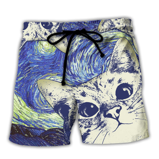 Cat Love Life Cute Style Beach Shorts For Animal Lover Vacation Wear