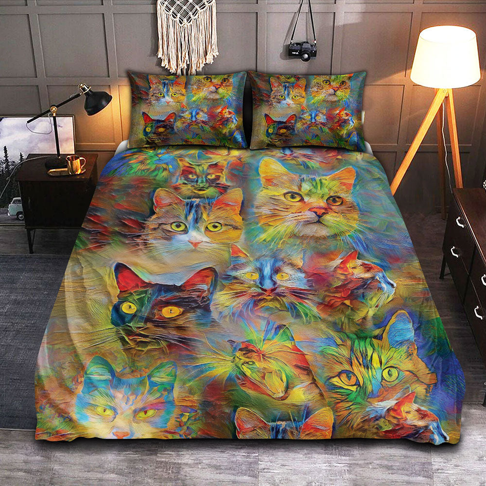 Colorful Cat Painting Bedding Cover For Pet Lover Bedroom Decor