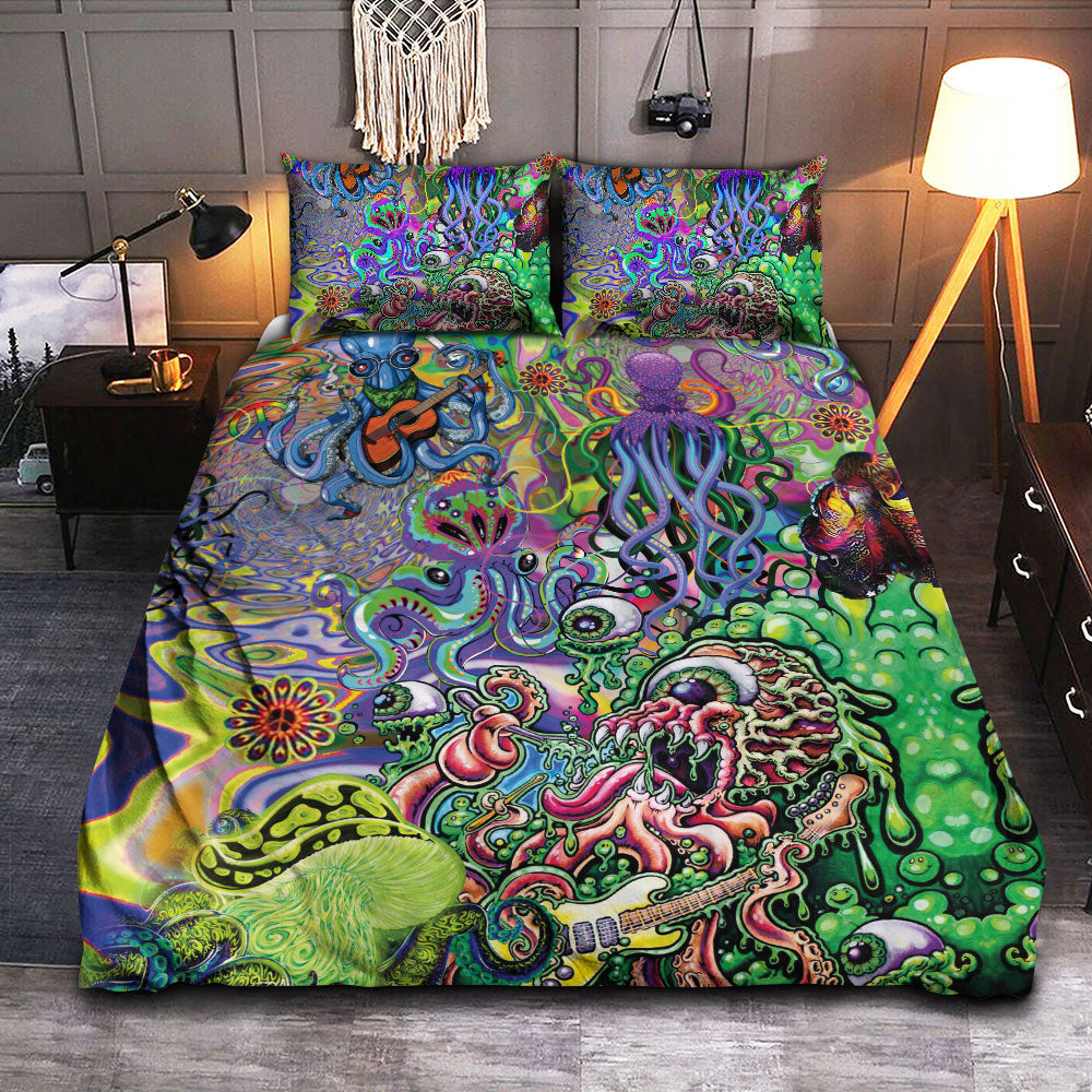 Hippie Funny Octopus Love Music Colorful Ocean Bedding Cover For Boho Bedroom Decor