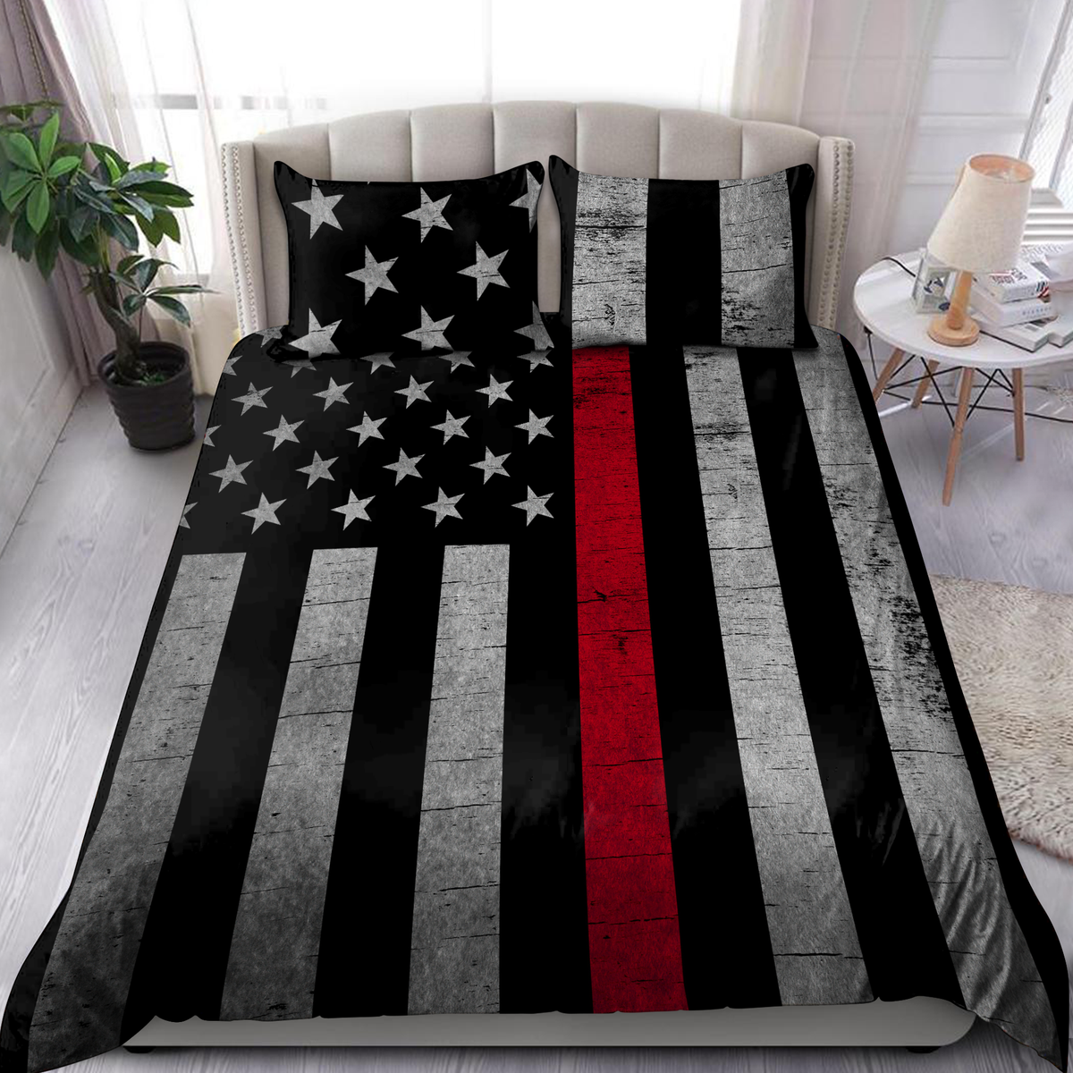 Firefighter Red Line Strength Bedding Cover For Firefighter Bedroom Decor