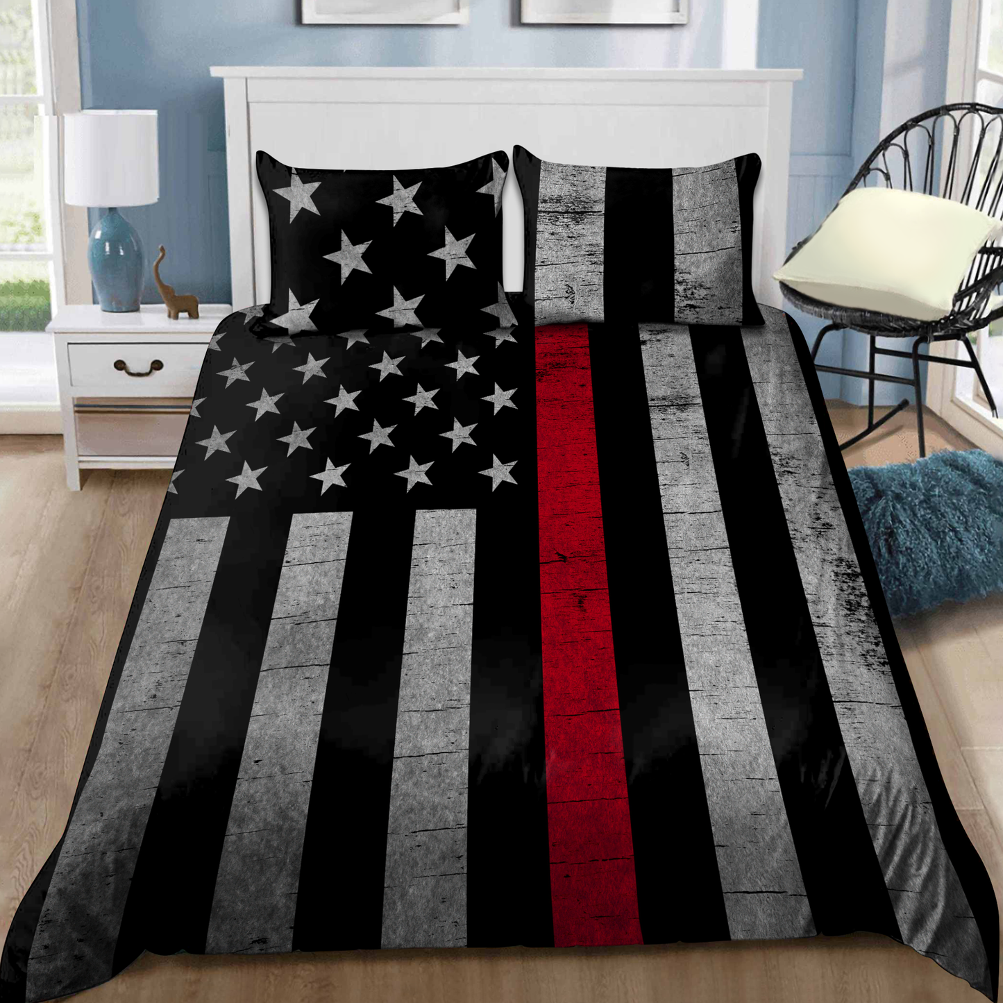 Firefighter Red Line Strength Bedding Cover For Firefighter Bedroom Decor