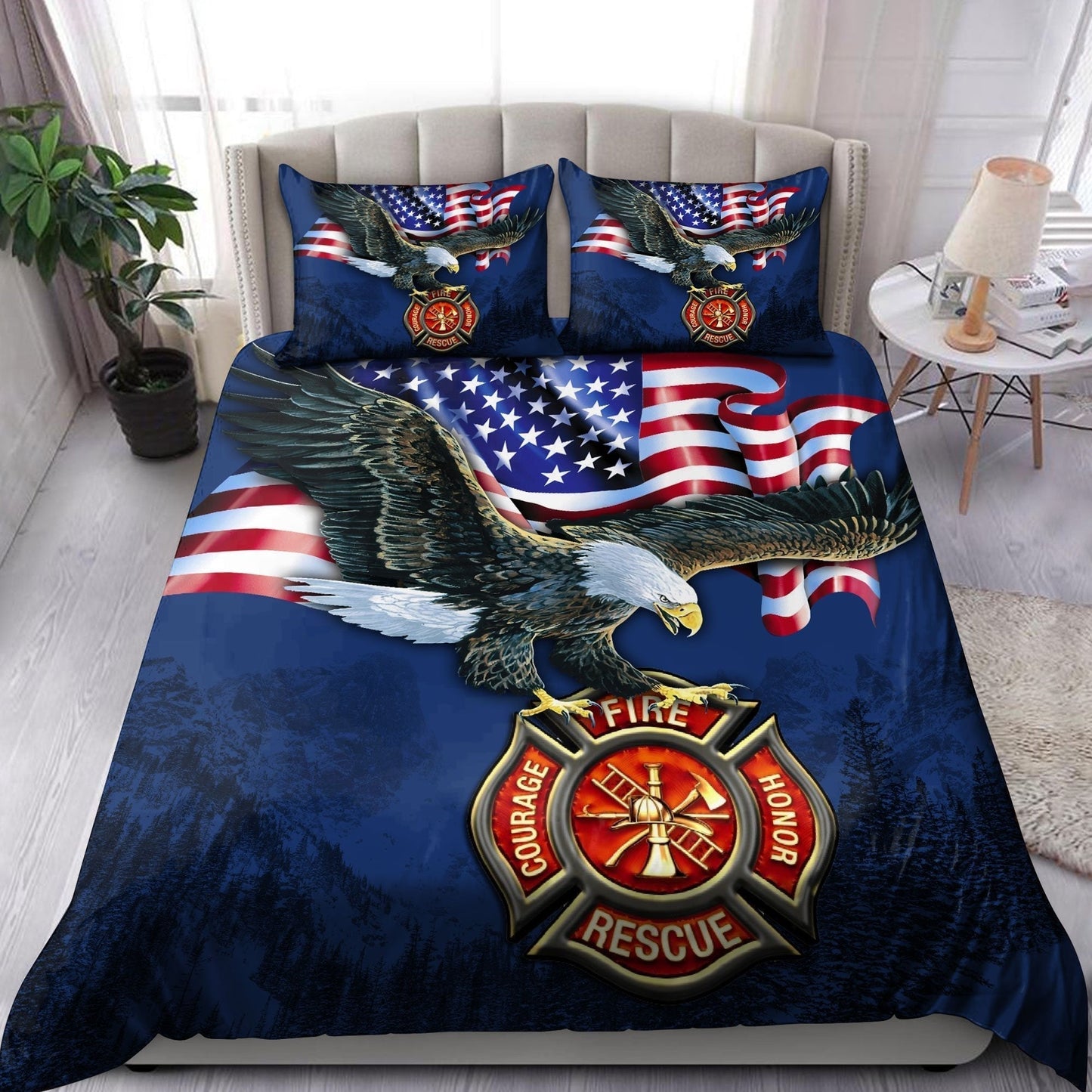 American Eagle Firefighter Love Bedding Cover For Nature Bedroom Decor