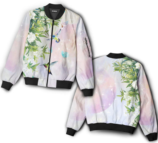 Bird happy with flowers - Bomber jacket - BOMJ03NVC310821 - Owls Matrix LTD