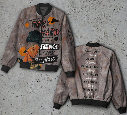 Black girl work hard - Bomber jacket - BOMJ04TNH310821 - Owls Matrix LTD