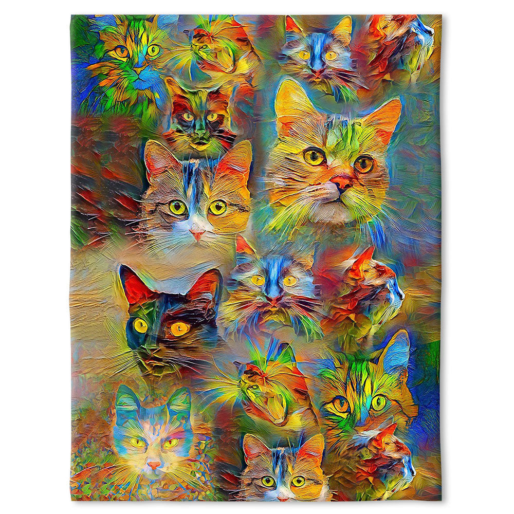 Cat Beautiful Colorful Painting Flannel Blanket For Cozy Bedroom Sofa Decor