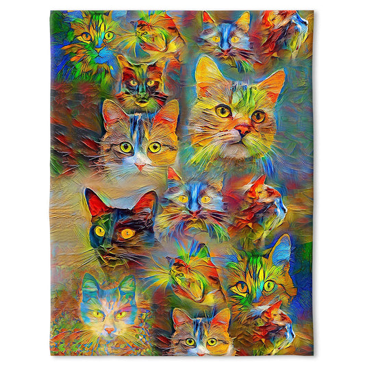 Cat Beautiful Colorful Painting Flannel Blanket For Cozy Bedroom Sofa Decor