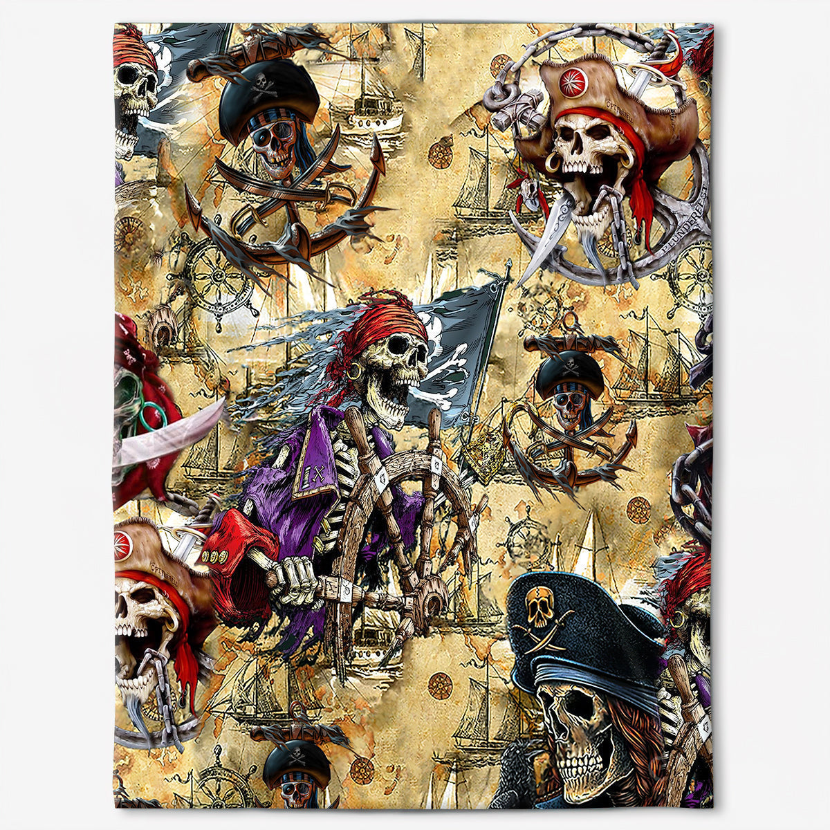 Skull Pirate Hunting Flannel Blanket For Cozy Bedroom Sofa Decor