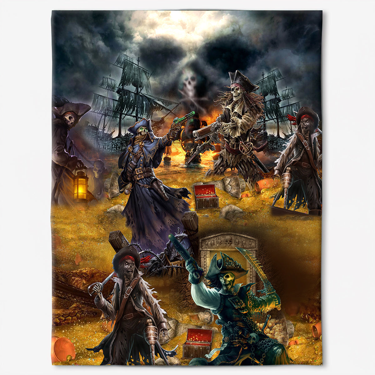 Skull Hunting Treasure Journey Flannel Blanket For Cozy Bedroom Sofa Decor