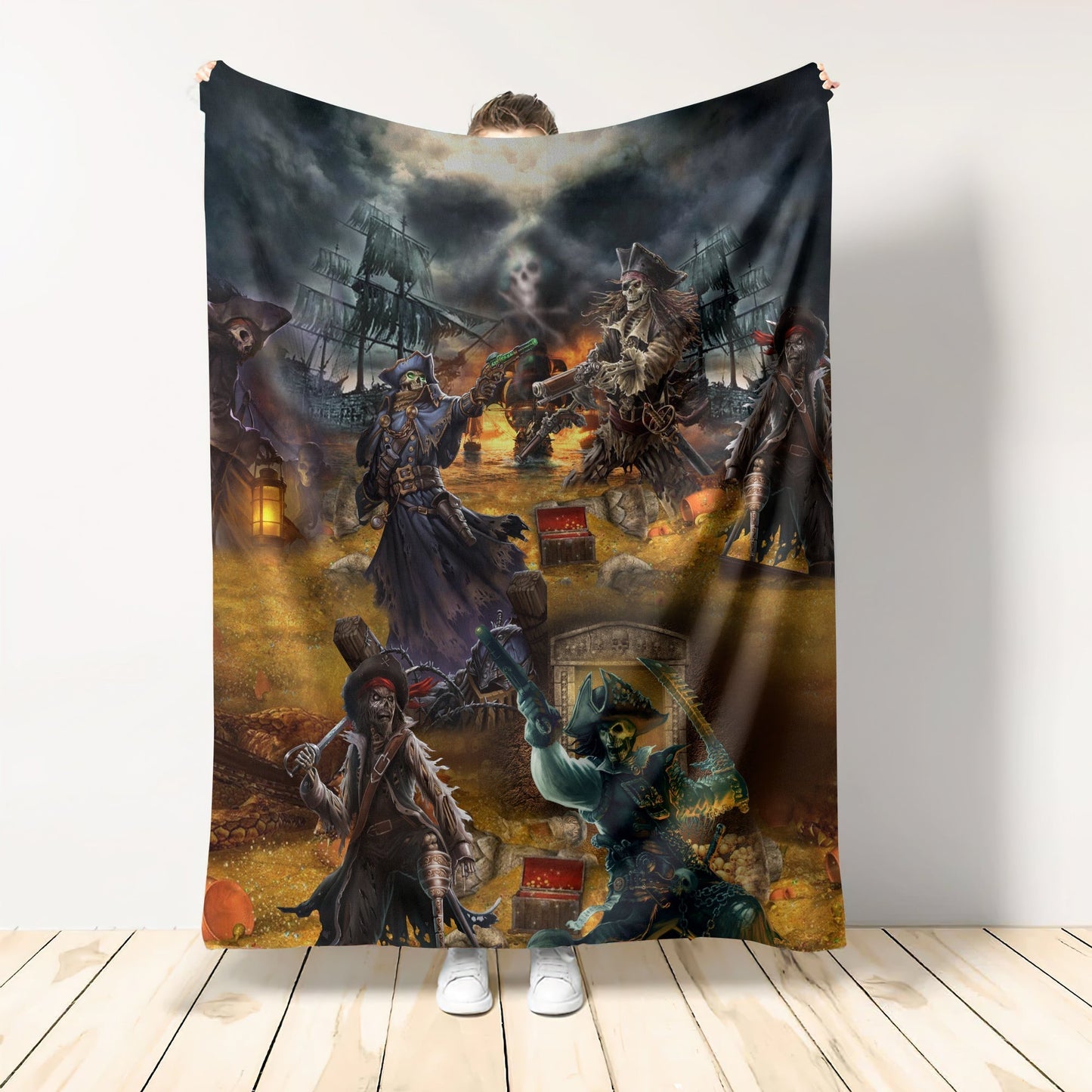 Skull Hunting Treasure Journey Flannel Blanket For Cozy Bedroom Sofa Decor