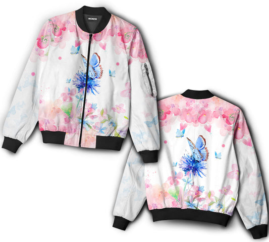 Butterfly loves pink flowers - Bomber jacket - BOMJ07TNH010921-Owls Matrix