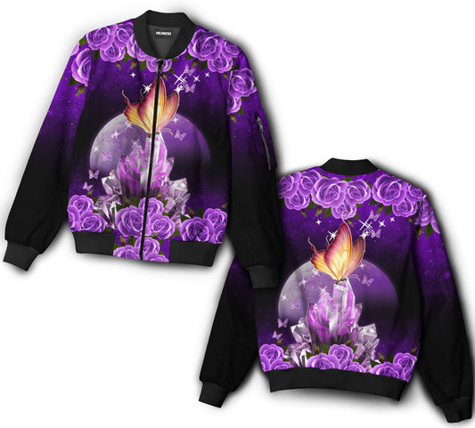 Butterfly loves purple rose - Bomber jacket - BOMJ08TNH010921-Owls Matrix