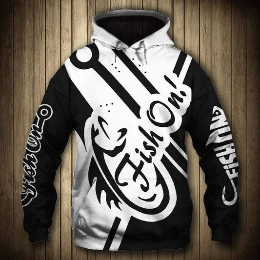 Black White Fishing Hoodie For Lakeside Adventures Casual Streetwear And Seasonal Travel
