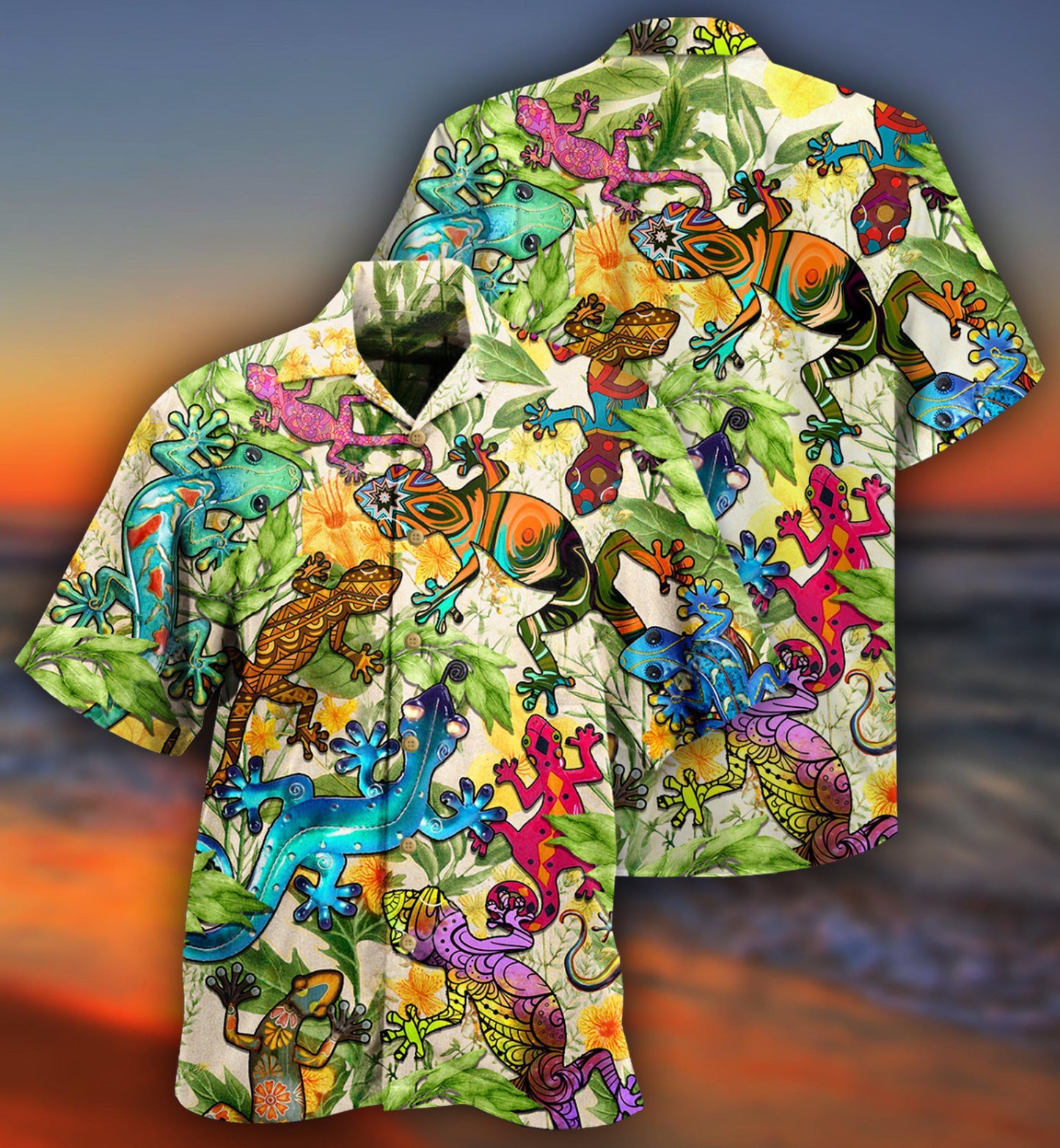 Lizard Hawaiian Shirt With Detailed Graphic For Beach Vacations Casual Parties And Warm Weather Style