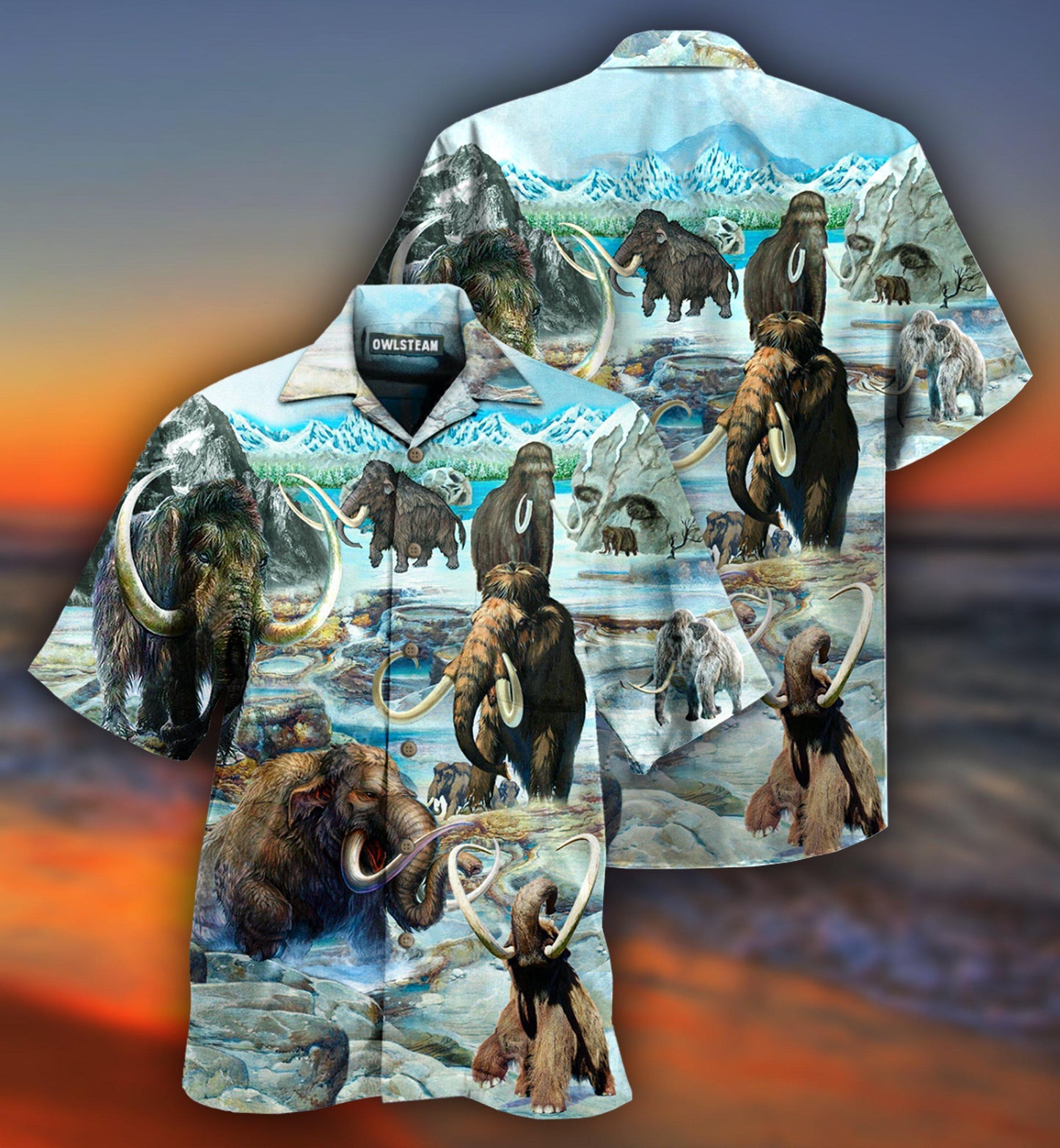 Mammoth Animals Back Alive Hawaiian Shirt Pattern Detail For Vacation Travel And Daily Wear
