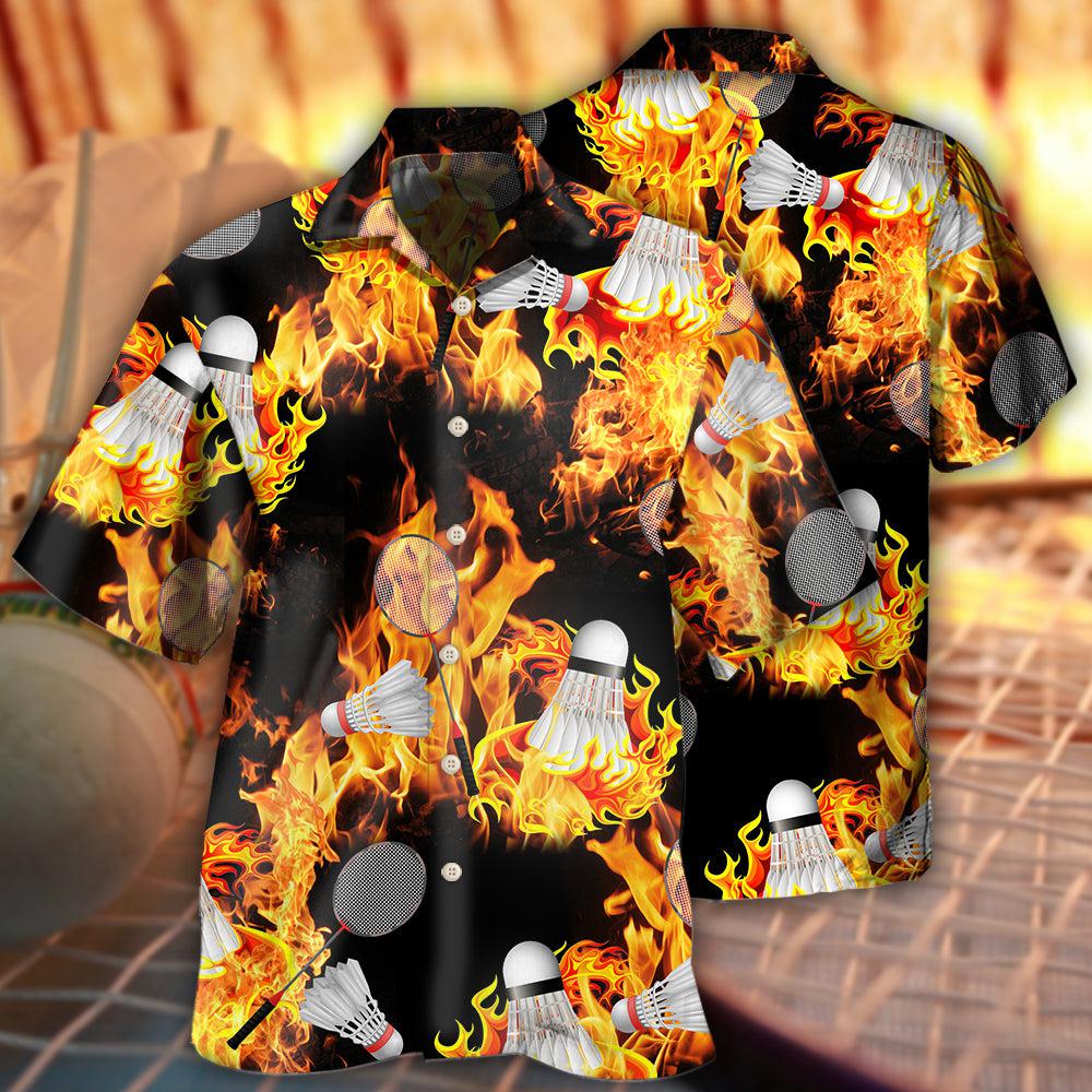 Badminton Fire Hawaiian Shirt Artwork Detail For Resort Trips And Outdoor Activities