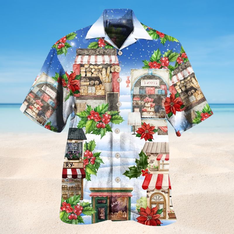 Baking Store Christmas Hawaiian Shirt For Festive Events, Island Vacations, And Comfortable Casual Outfits