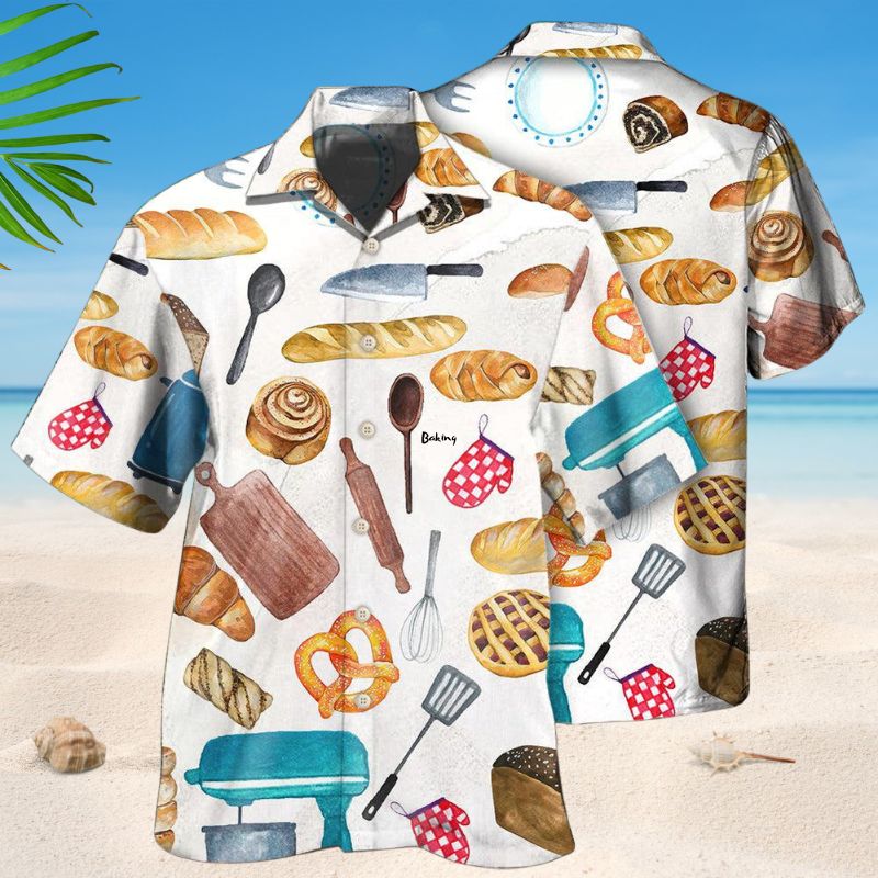 Cute Baking Hawaiian Shirt For Coastal Travel, Casual Events, And Comfortable Summer Wear