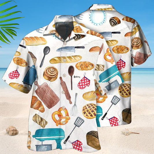 Cute Baking Hawaiian Shirt For Coastal Travel, Casual Events, And Comfortable Summer Wear
