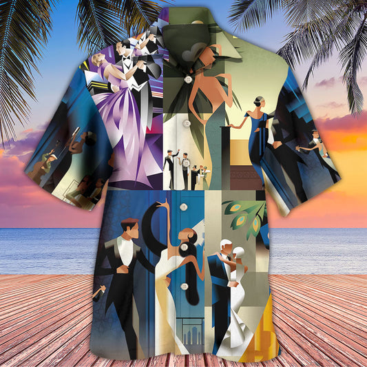 Creative Elegant Ballroom Dance Hawaiian Shirt For Summer Vacation, Beach Travel, And Casual Wear