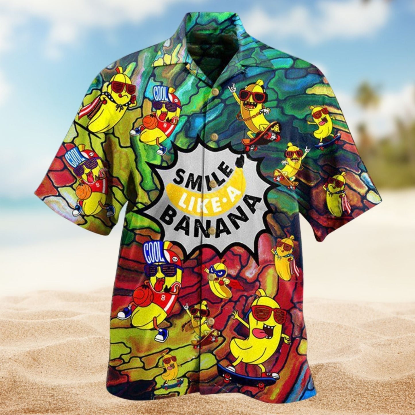 Banana Smile Hawaiian Shirt For Coastal Travel, Casual Events, And Comfortable Summer Wear