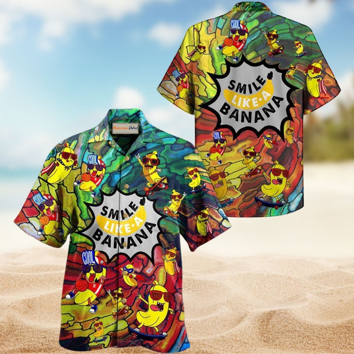 Banana Smile Hawaiian Shirt For Coastal Travel, Casual Events, And Comfortable Summer Wear
